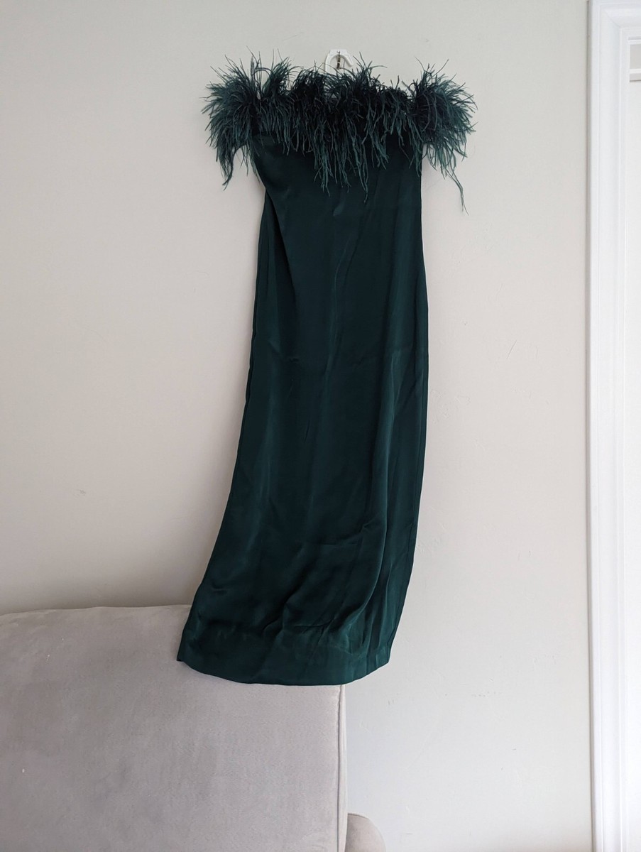 ZARA WOMAN long STRAPLESS SATIN FEATHER DRESS GREEN 7844/934 NWT  measurements | eBay