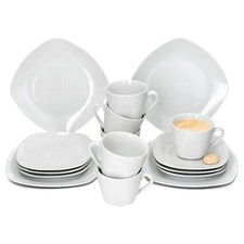 18tlg Kaffeeservice Lotta weiß Porzellan 6 Personen Tassen Untertassen Teller 