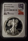 1999-P $1 AMERICAN SILVER EAGLE COIN NGC PF70 MERCANTI SIGNED