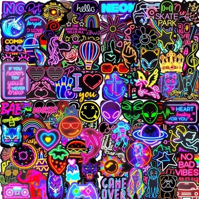 Aufkleber Neon Sticker Set aus Vinyl bunt DIY Deko für Laptop 200 Stück