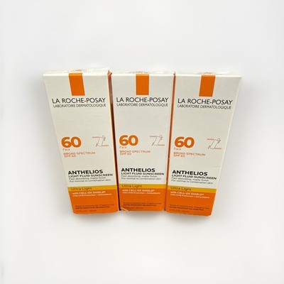 La Roche-Posay Anthelios Light Fluid Sunscreen SPF 60 Face 1.7 oz 3 PACK 