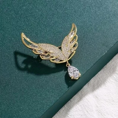 2Ct Pear Cut Lab Created Diamond Women Wings Brooch Pin 14K Yellow Gold Plated
