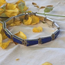 ​Bracelet articulé vintage en argent 925 et lapis-lazuli​