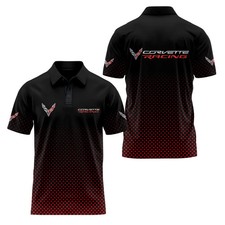 NEW Custom Name Corvette C8 Racing Logo Black Red Polo Shirt Men's Gift S-5XL