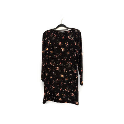 Kleid Damen Mode  Tunika 40 Gina Langarm schwarz geblümt  knielang Stretch