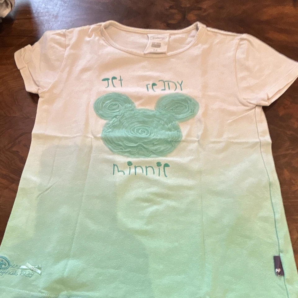 Disney T-shirt fille Minnie Mouse blanc/vert col rond manches courtes 7-8 - Photo 1/4