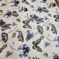 Butterflies Pansies Blue Cotton Flannel Fabric 2 Yards