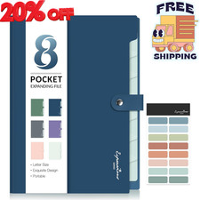 Elegant Accordion File Organizer with Labels, 8 Pocket Expanding File Folder, Po
