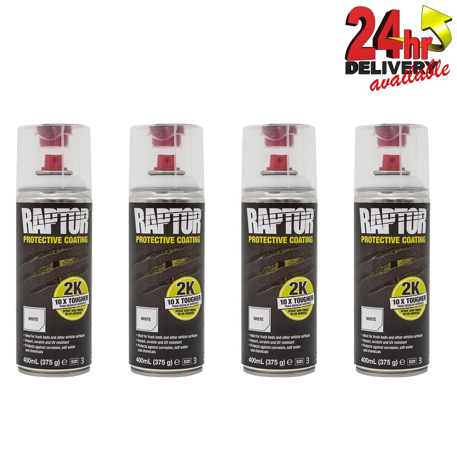 4 X UPOL RAPTOR 2K TOUGH BED LINER U-POL PROTECTOR 400ML AEROSOL - WHITE