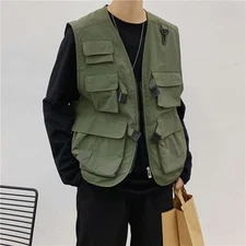 Multi Pockets Waistcoat Sleeveless Jacket V-neck Gilet Unisex Men Cargo Vest