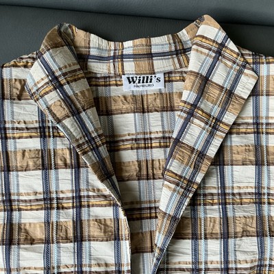 Willis Hamburg,Damenjacke, Kariert, Beige,weiß,blau tailliert
