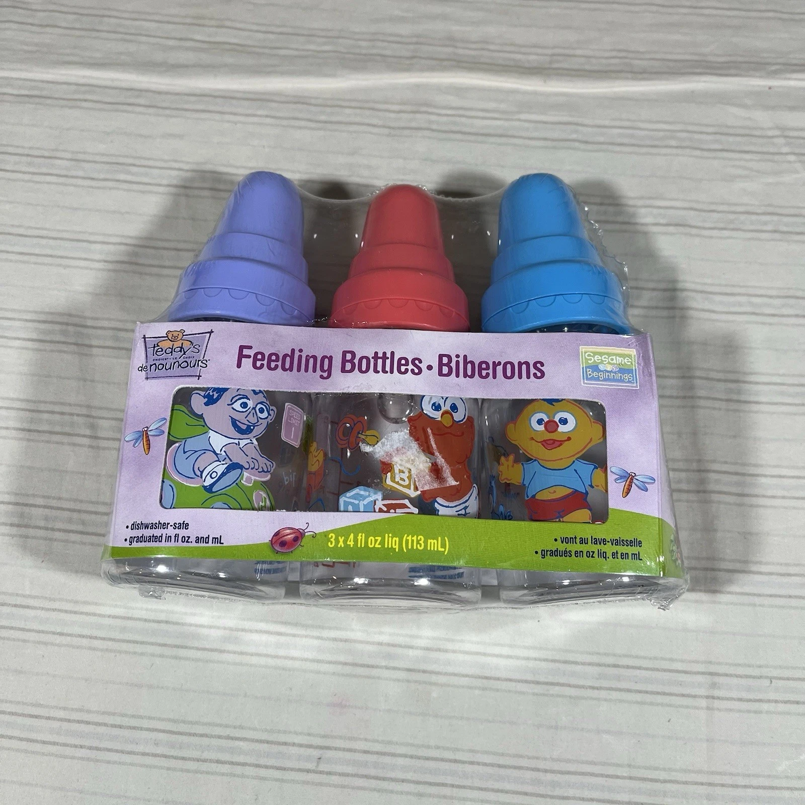 3 Vintage 2005 Sesame Street Beginings 4oz Baby Bottles Elmo Count NEW SEALED K1