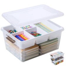 17 QT Plastic Storage Box with Removable Tray Craft Organizers and Storage Cl...