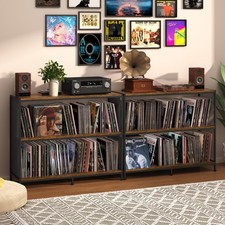 3-Tier Vinyl Record Storage: Vintage 13.38"D x 39.37"W x 31.49"H, Black