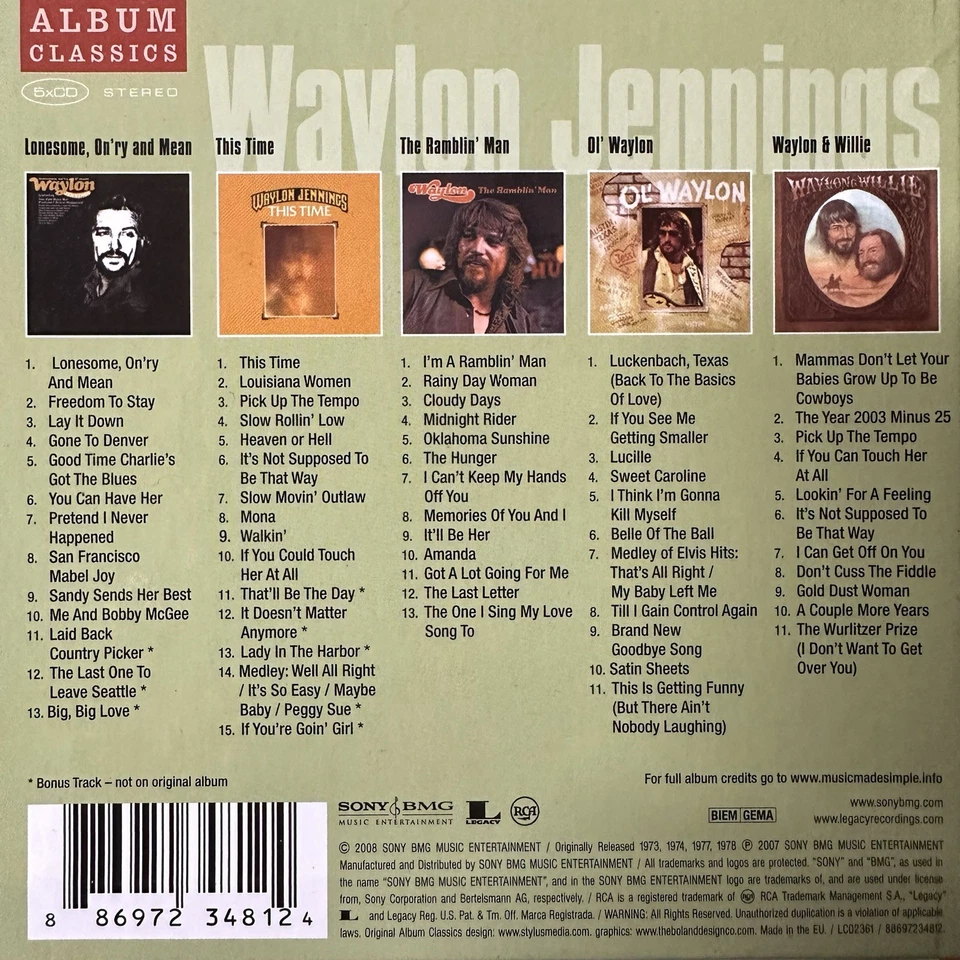 WAYLON JENNINGS - Original Album Series 5 x CD 2008 Sony Exc Cond! - Image 2 of 2