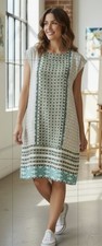 Old Navy Boho Relaxed Midi Shift Dress Aqua Gray Cap Sleeve L