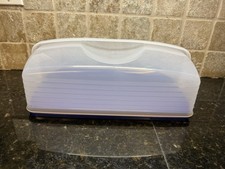 Tupperware Bake N Take Cake Cupcake Rectangle Taker Carrier Blue Clear in EUC