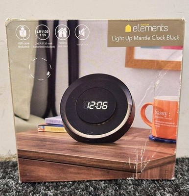 Elements Light Up Mantle Clock - New - Black