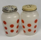 VTG Fire King Anchor Hocking Red Polka Dot Salt Pepper Shakers