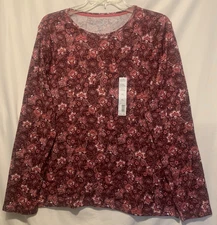 Croft & Barrow XL Pink & White Chic Floral Knit Top, crew neck, long sleeves NWT