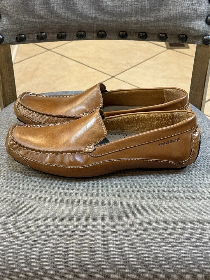 Zapatos mocasines Rockport de cuero tejido para hombre, marrón, talla 11,5, sin cordones Foto 3 de 4