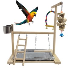 Hamiledyi Bird Playground Parrots Play Stand Natural Wooden Parrot yellow