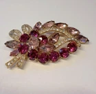 Eisenberg Ice Vintage Flower Brooch Pin Pink Rhinestone Gold Tone