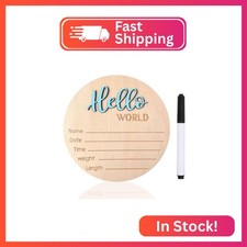 Baby Announcement Sign,  5.9 Inch Wooden Hello World Newborn Signs, Birth Announ