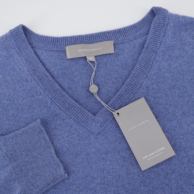 NEW Neiman Marcus Cloud Cashmere V-Neck Sweater Blue Mens XL MSRP $198