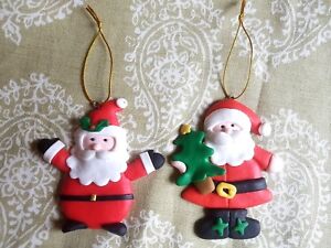 Decorazioni Natalizie In Fimo.2 Fimo Decorazioni Albero Di Natale Babbo Natale 2 Designs 9x7 5cms Ebay