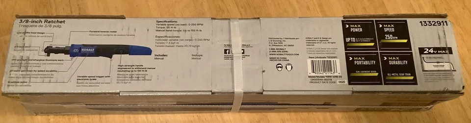 Kobalt KRW 124B-03 24V Brushless 3/8" Drive Ratchet - Bare Tool- New- Sealed Box - Image 3 of 4