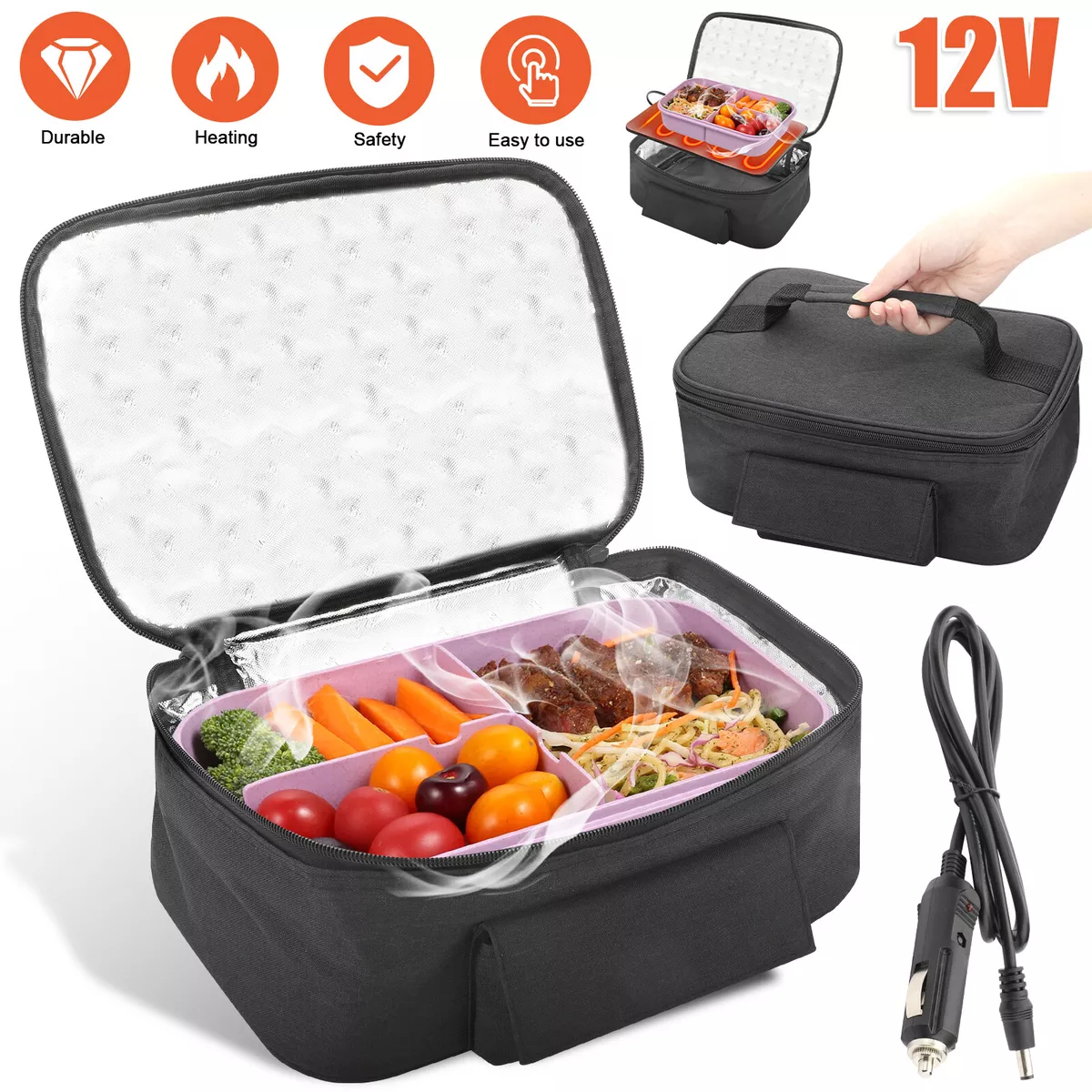 12V Car Portable Food Heating Lunch Box Electric Heater Warmer Bag For  Trucks