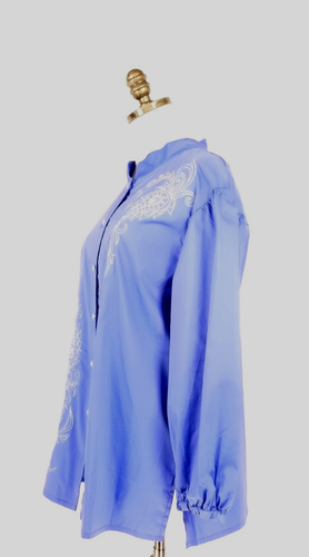 Bob Mackie Wearable Art blaues Langarm besticktes Paisley Shirt Gr. L - Bild 4 von 8