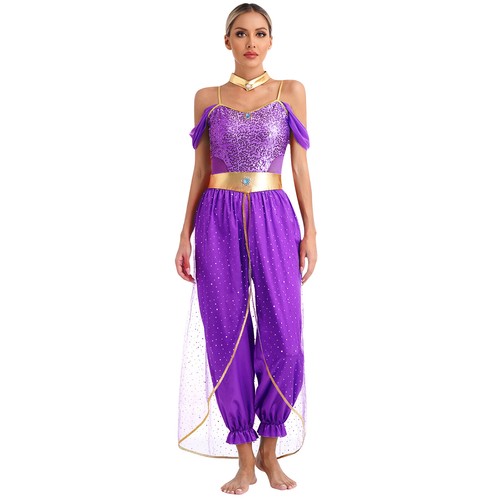 Womens Costume Metallic Dancewear Sleeveless Belly Performance Cosplay Sequin - Picture 15 of 44