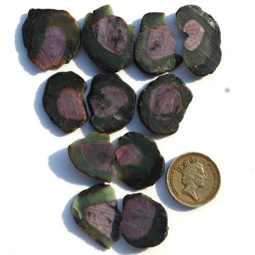 11 Pcs Natural Rare Watermelon Ruby Untreated 22mm-23.7mm Slice Rough Gemstones - Picture 5 of 14