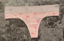 VICTORIA'S SECRET PINK XS SANTA HAT DOG SHIMMER THICK BAND RARE THONG PANTIES