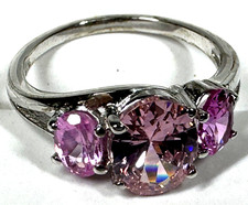 Pink Oval Lab Sapphire Topaz Platium Plated Sterling Silver Ring Size 7.5