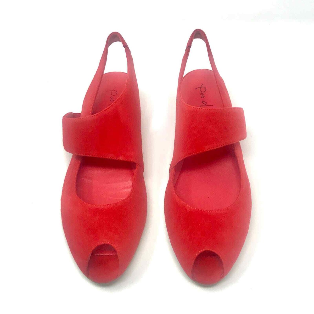 $395 Pas De Rouge Just Our Shoes Emmie Red Peep Toe Sling Back Wedges sz 42  12M
