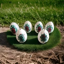 Wooden Primitive Eggs Handpainted Bird Houses 2" Country Farmhouse Half Dozen