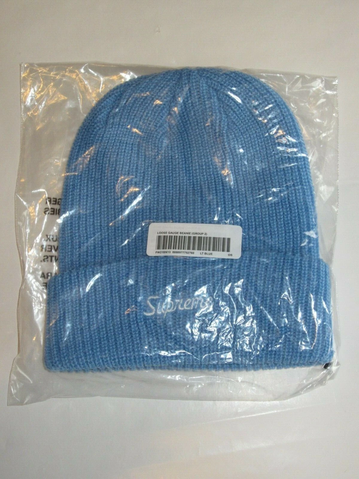 Casquette chapeau d'hiver SUPREME New York jauge lâche BLEU CLAIR NEUF ! F/W 2021
