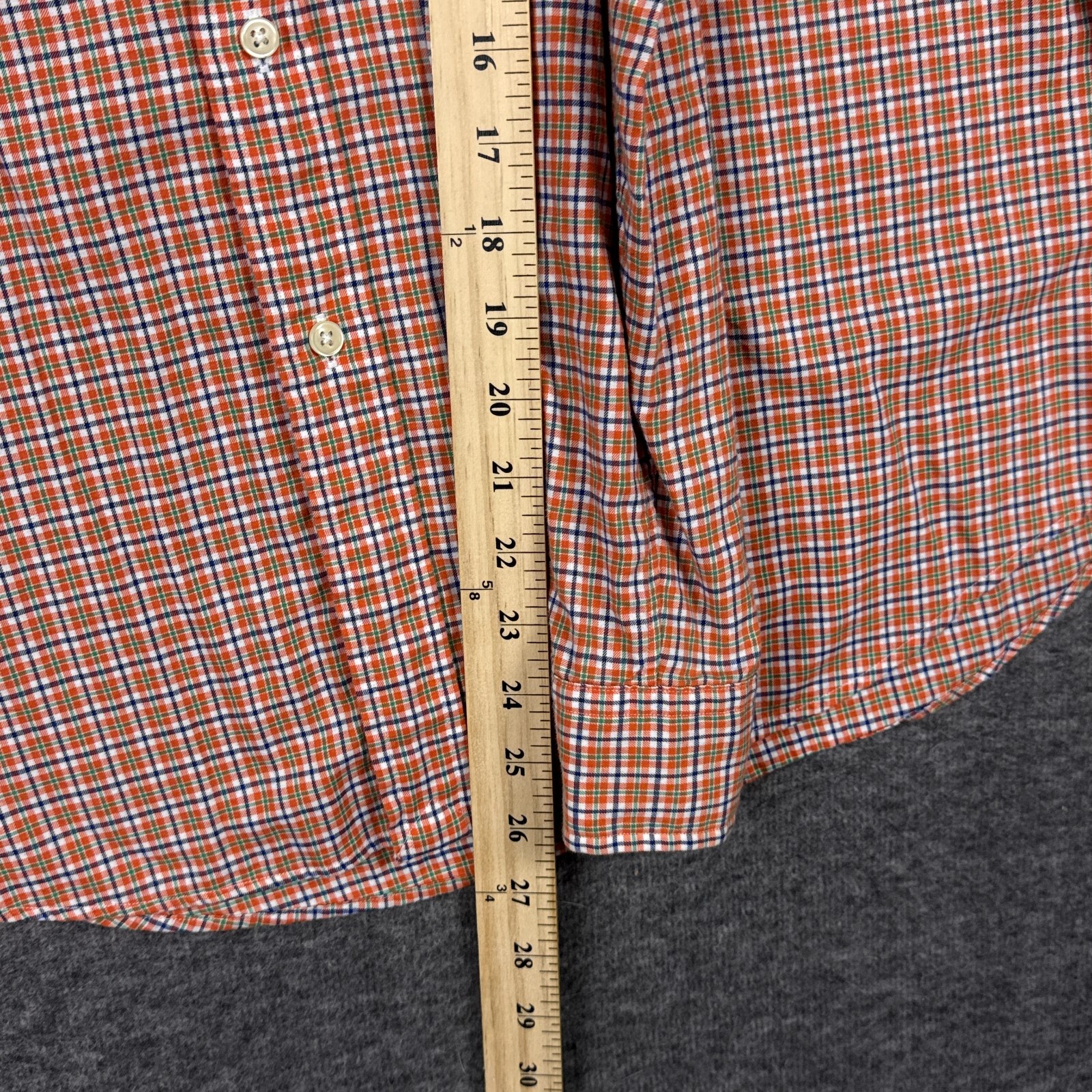 Polo Ralph Lauren Shirt Mens Large Orange Plaid 100% Cotton Casual Green Pony thumbnail 6
