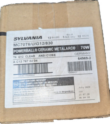 CASE/12 SYLVANIA 64969 POWERBALL CERAMIC METALARC METAL HALIDE MC70T6/U/G12/830