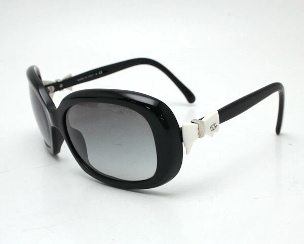 CHANEL Ribbon motif Sunglasses Black X White 5170 Auth Women Used from  Japan