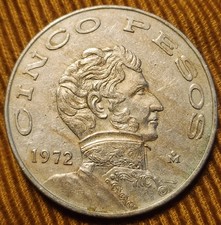 1972 Mexico 5 Cinco Pesos Coin