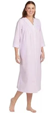 Miss Elaine Seersucker Womens Nightgown Pockets Zipper Lilac / White Check M