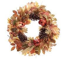 WREATH 22" LEAVES POMEGRANATES PINECONES - 1 SET OF 2 9378
