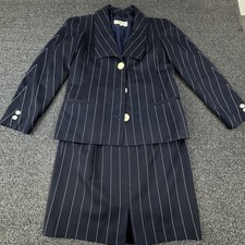 Vintage Valentino Miss V Skirt Suit Womens 40 Navy Pinstripe Blazer Set 80s
