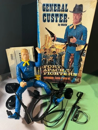 Marx General Custer with box + accessories Fort Apache fighters Movable 11"