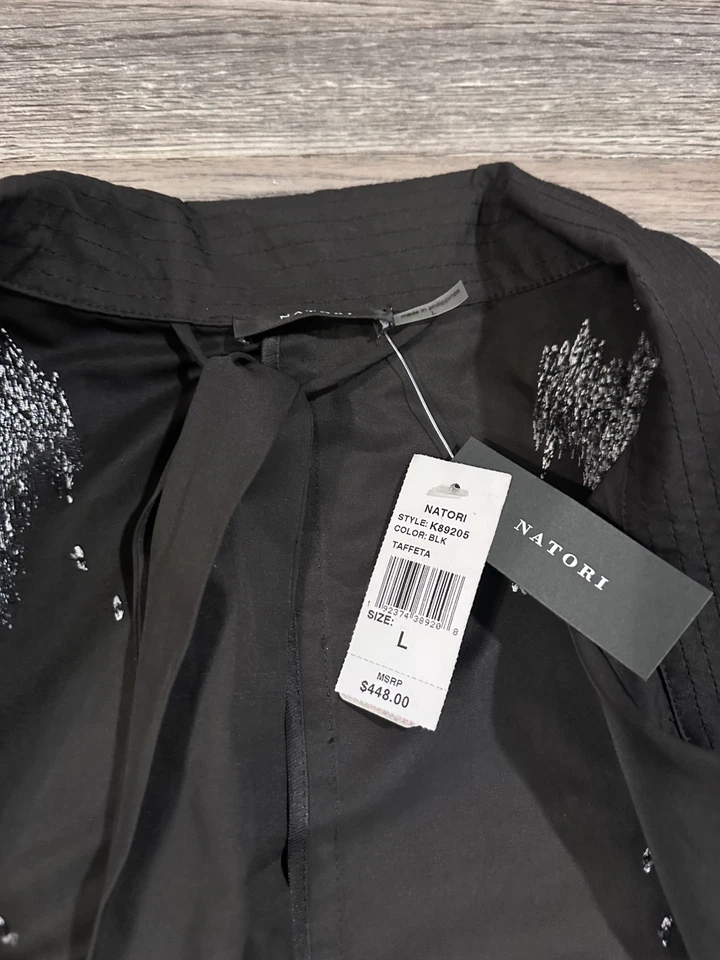 $448 Natori Kimono Mujer Tafetán Negro Talla Grande Bordado TOTALMENTE NUEVO CON ETIQUETAS Foto 2 de 4