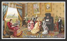 Victorian Trading Card - Estey Organ Co. - "Woman Playing Organ in Parlor" 3P5 